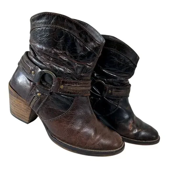 Vintage Leather Western Rodeo Slouchy Ankle Boots Harness Boho Cowgirl 7M - Picture 9 of 11